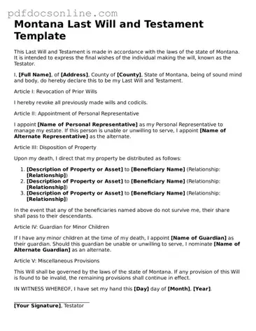 Attorney-Verified  Last Will and Testament Form for Montana
