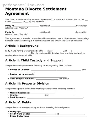 Attorney-Verified  Divorce Settlement Agreement Form for Montana