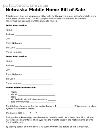 Attorney-Verified  Mobile Home Bill of Sale Form for Nebraska