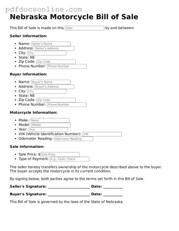 Attorney-Verified  Motorcycle Bill of Sale Form for Nebraska