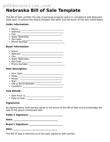 Attorney-Verified  Bill of Sale Form for Nebraska