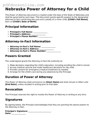 Attorney-Verified  Power of Attorney for a Child Form for Nebraska