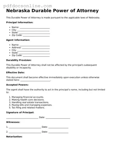 Attorney-Verified  Durable Power of Attorney Form for Nebraska
