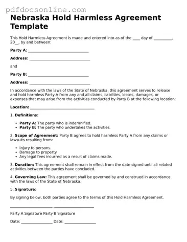 Attorney-Verified  Hold Harmless Agreement Form for Nebraska