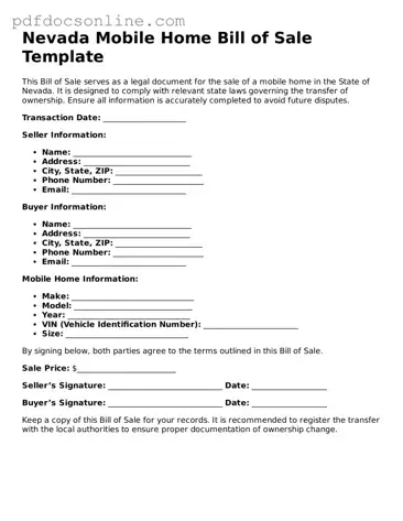 Attorney-Verified  Mobile Home Bill of Sale Form for Nevada