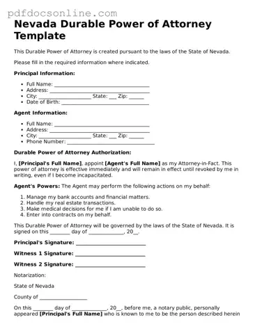 Attorney-Verified  Durable Power of Attorney Form for Nevada