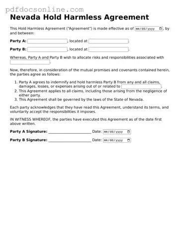 Attorney-Verified  Hold Harmless Agreement Form for Nevada