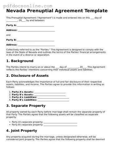 Attorney-Verified  Prenuptial Agreement Form for Nevada
