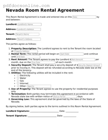 Attorney-Verified  Room Rental Agreement Form for Nevada