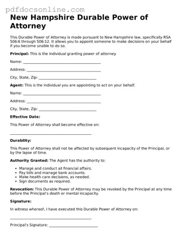 Attorney-Verified  Durable Power of Attorney Form for New Hampshire