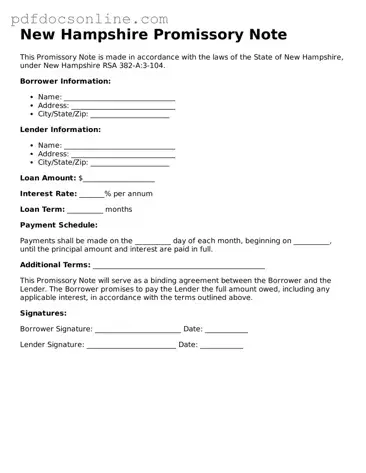 Attorney-Verified  Promissory Note Form for New Hampshire