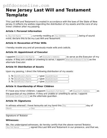 Attorney-Verified  Last Will and Testament Form for New Jersey