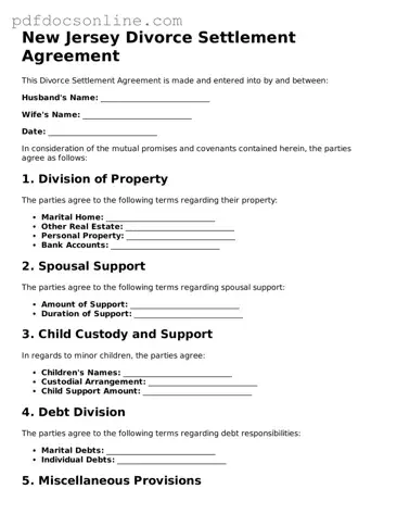 Attorney-Verified  Divorce Settlement Agreement Form for New Jersey