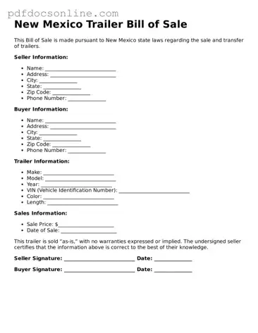 Attorney-Verified  Trailer Bill of Sale Form for New Mexico