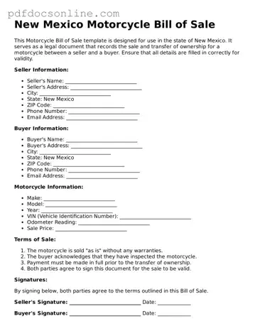Attorney-Verified  Motorcycle Bill of Sale Form for New Mexico