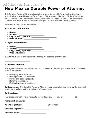 Attorney-Verified  Durable Power of Attorney Form for New Mexico
