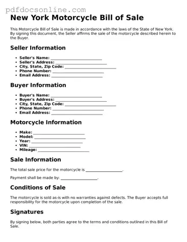 Attorney-Verified  Motorcycle Bill of Sale Form for New York
