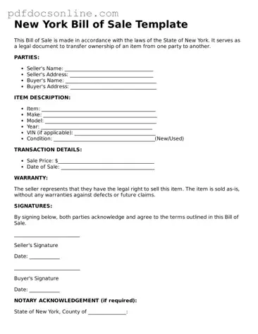 Attorney-Verified  Bill of Sale Form for New York