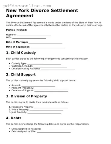Attorney-Verified  Divorce Settlement Agreement Form for New York