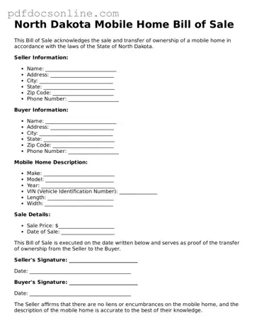 Attorney-Verified  Mobile Home Bill of Sale Form for North Dakota