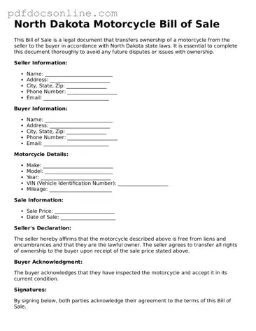Attorney-Verified  Motorcycle Bill of Sale Form for North Dakota