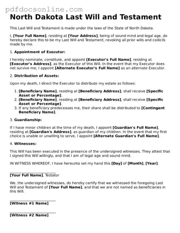 Attorney-Verified  Last Will and Testament Form for North Dakota