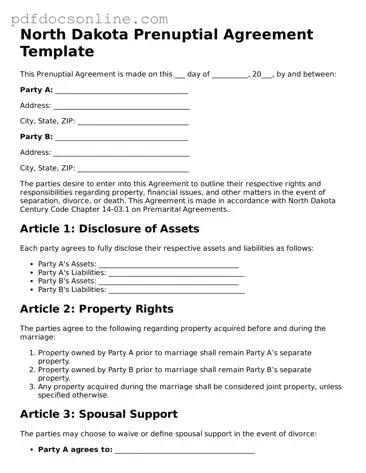 Attorney-Verified  Prenuptial Agreement Form for North Dakota