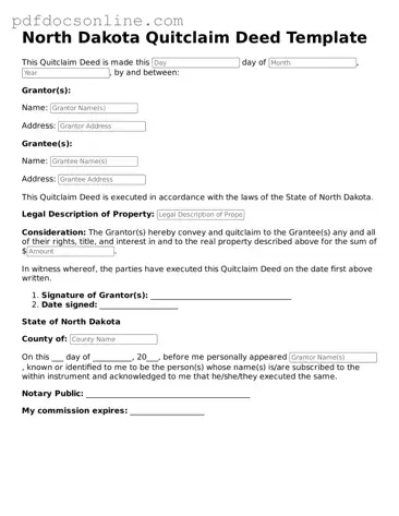 Attorney-Verified  Quitclaim Deed Form for North Dakota