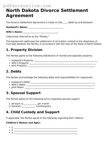 Attorney-Verified  Divorce Settlement Agreement Form for North Dakota
