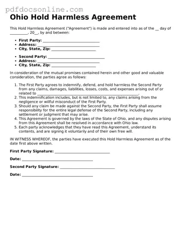 Attorney-Verified  Hold Harmless Agreement Form for Ohio