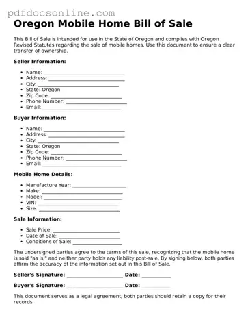 Attorney-Verified  Mobile Home Bill of Sale Form for Oregon