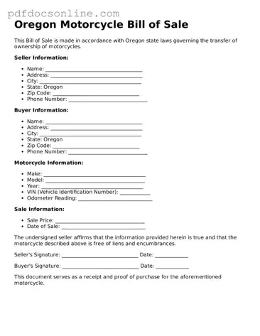 Attorney-Verified  Motorcycle Bill of Sale Form for Oregon