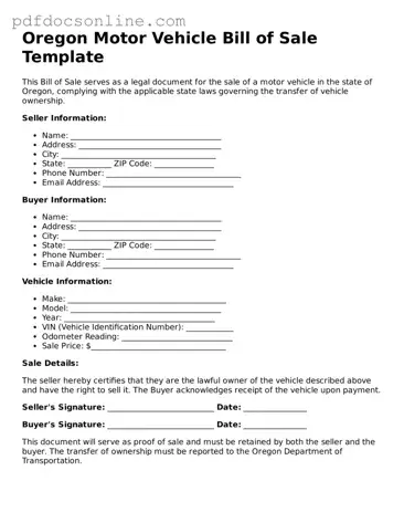 Attorney-Verified  Motor Vehicle Bill of Sale Form for Oregon
