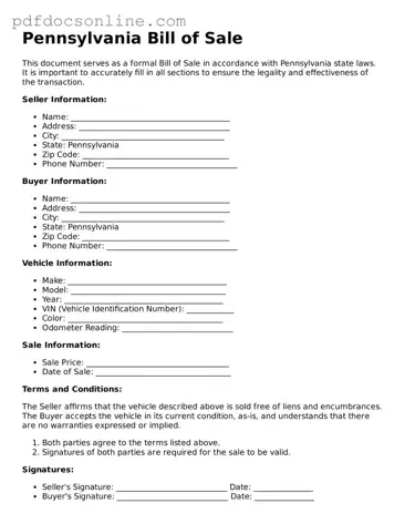 Attorney-Verified  Bill of Sale Form for Pennsylvania