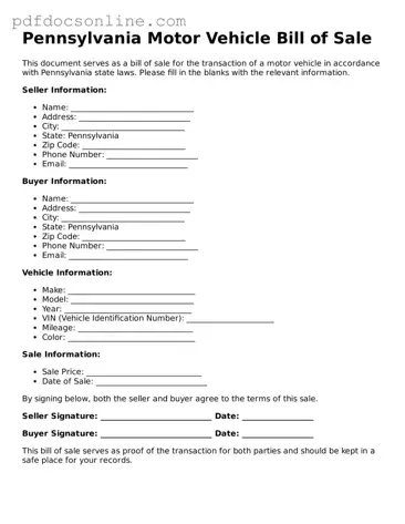 Attorney-Verified  Motor Vehicle Bill of Sale Form for Pennsylvania