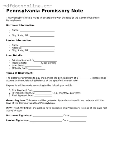 Attorney-Verified  Promissory Note Form for Pennsylvania