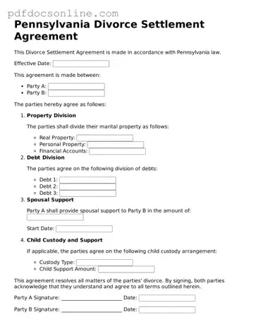 Attorney-Verified  Divorce Settlement Agreement Form for Pennsylvania