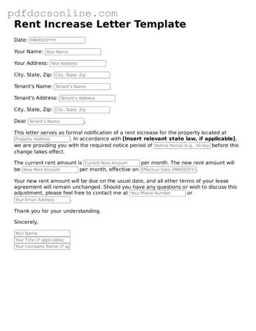 Free Rent Increase Letter Template