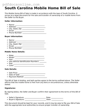 Attorney-Verified  Mobile Home Bill of Sale Form for South Carolina