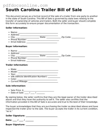 Attorney-Verified  Trailer Bill of Sale Form for South Carolina
