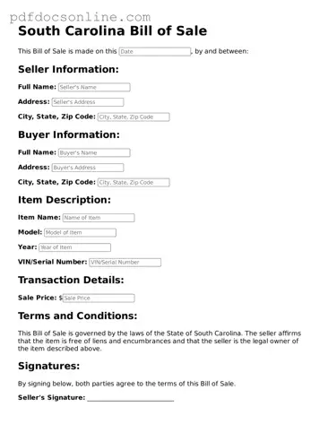 Attorney-Verified  Bill of Sale Form for South Carolina