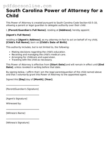 Attorney-Verified  Power of Attorney for a Child Form for South Carolina