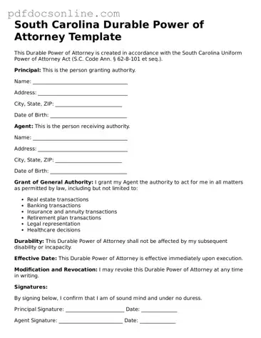 Attorney-Verified  Durable Power of Attorney Form for South Carolina