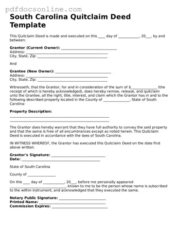 Attorney-Verified  Quitclaim Deed Form for South Carolina