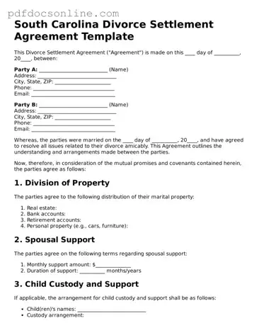 Attorney-Verified  Divorce Settlement Agreement Form for South Carolina