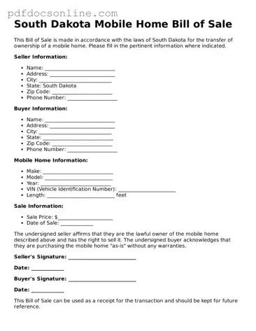 Attorney-Verified  Mobile Home Bill of Sale Form for South Dakota