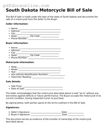 Attorney-Verified  Motorcycle Bill of Sale Form for South Dakota