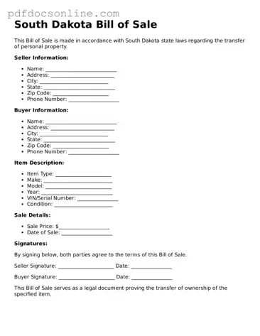 Attorney-Verified  Bill of Sale Form for South Dakota