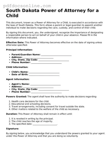 Attorney-Verified  Power of Attorney for a Child Form for South Dakota