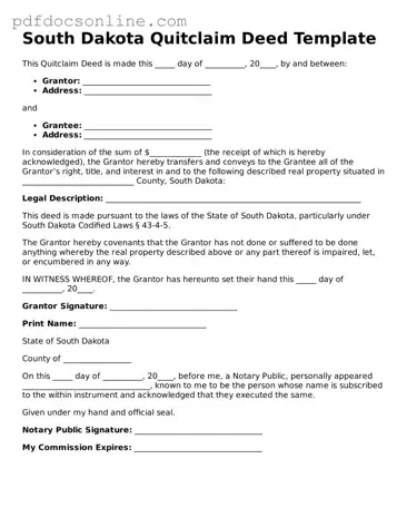 Attorney-Verified  Quitclaim Deed Form for South Dakota